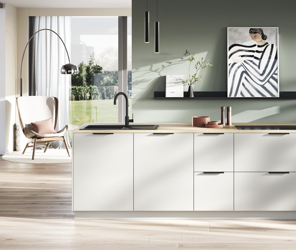 Häcker moderne Küche mit Insel Sand
