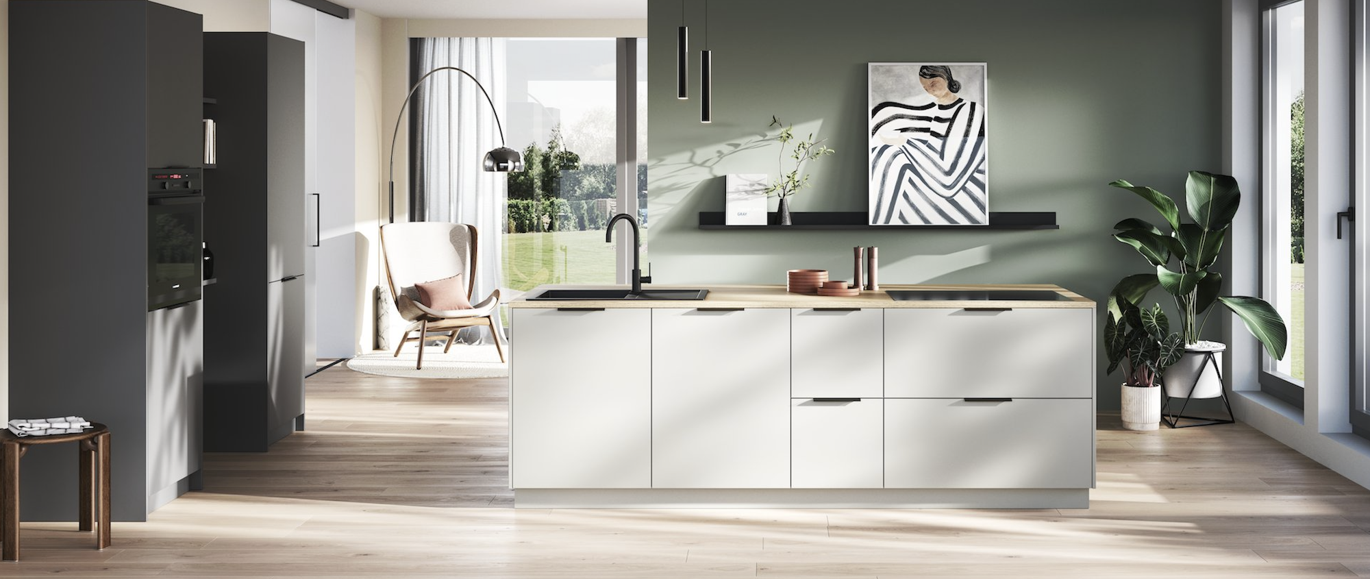Häcker moderne Küche mit Insel Sand