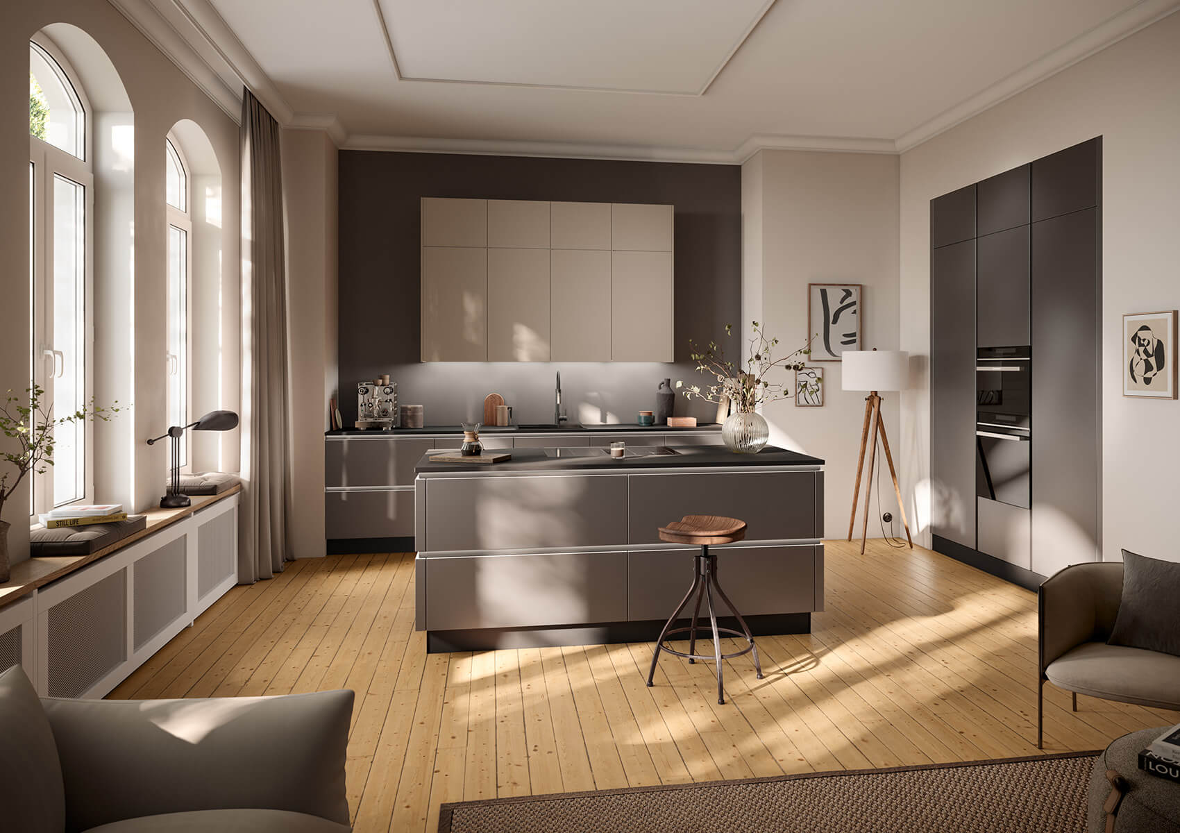 Haecker Inselkueche modern Steingrau