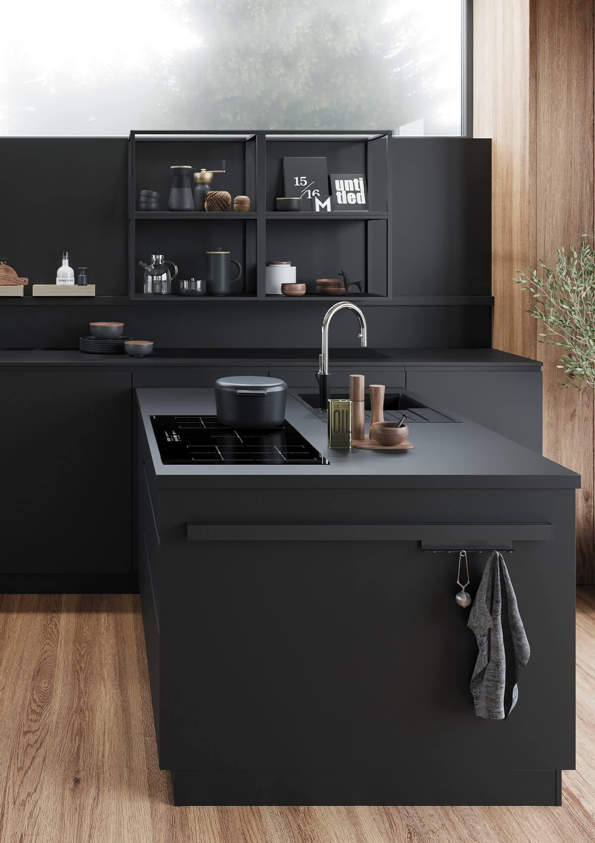 Haecker Kueche mit Halbinsel Schwarz modern